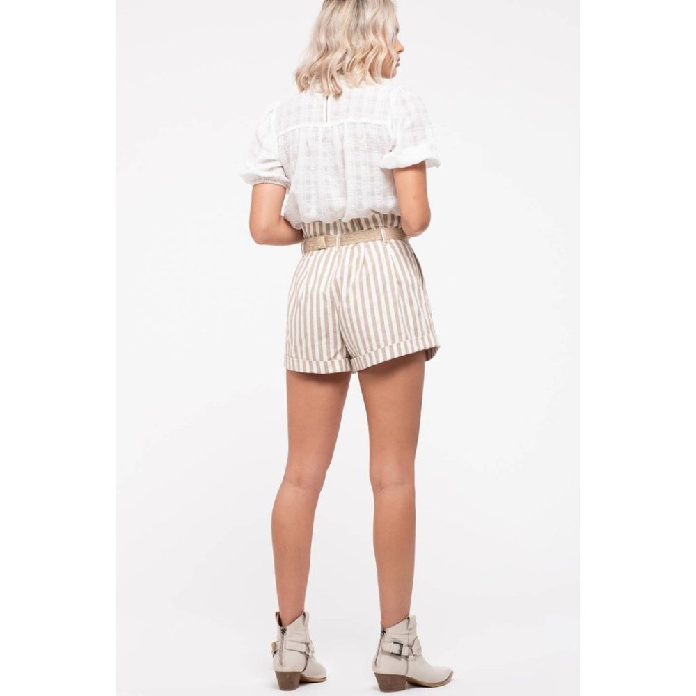 JUTE BELT STRIPED SHORTS - Picture 6 of 6
